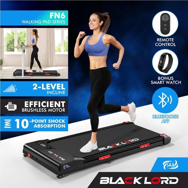 BLACK LORD Treadmill Electric Walking Pad Incline Gym Brushless Motor 390mm FN6-Black