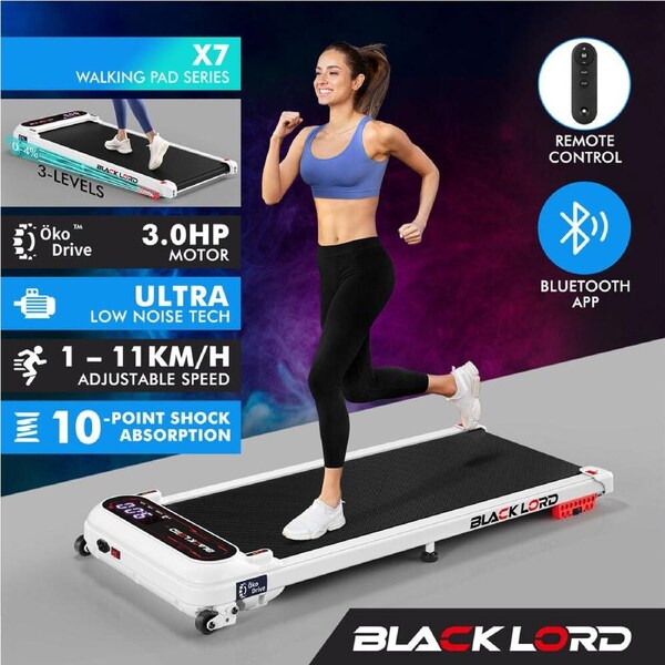 BLACK LORD Treadmill Electric Walking Pad Incline Shock Absorbers Home Gym X7-White