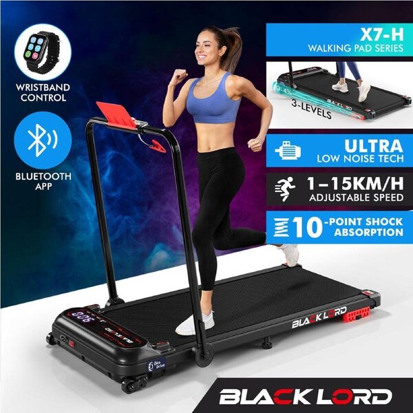 BLACK LORD Treadmill Electric Walking Pad Incline Shock Absorbers Home Gym X7-H w/ Foldable Handrail-Black
