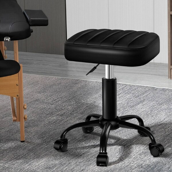 ALFORDSON Salon Stool Backrest Swivel Barber Hair Dress Leather Chair Lina All Black w/o Backrest