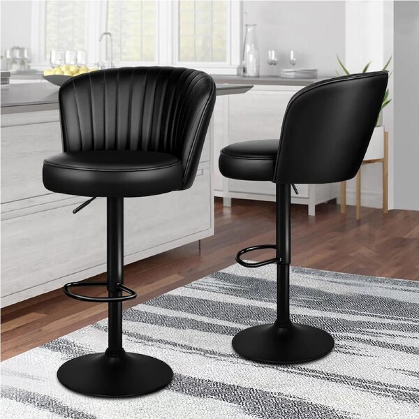 ALFORDSON Bar Stools Dylan Kitchen Swivel Chair Gas Lift Leather x2/x4 All Black x 2