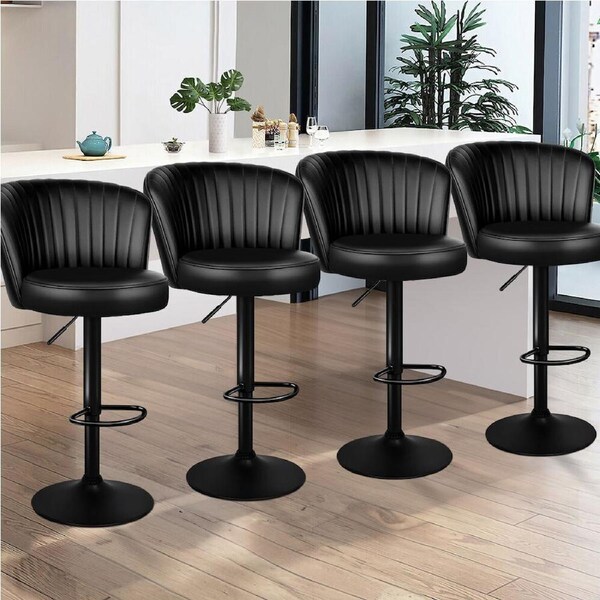 ALFORDSON Bar Stools Dylan Kitchen Swivel Chair Gas Lift Leather x2/x4 All Black x 4