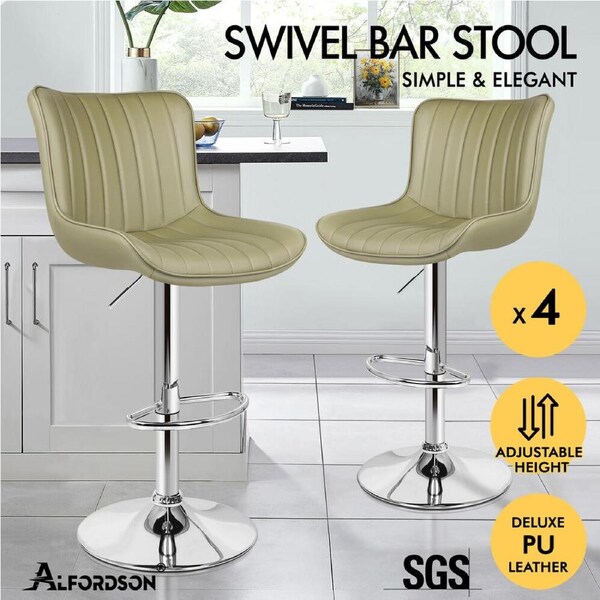 ALFORDSON Bar Stools Brad Kitchen Swivel Chair Gas Lift Leather x2/x4 Green x 4