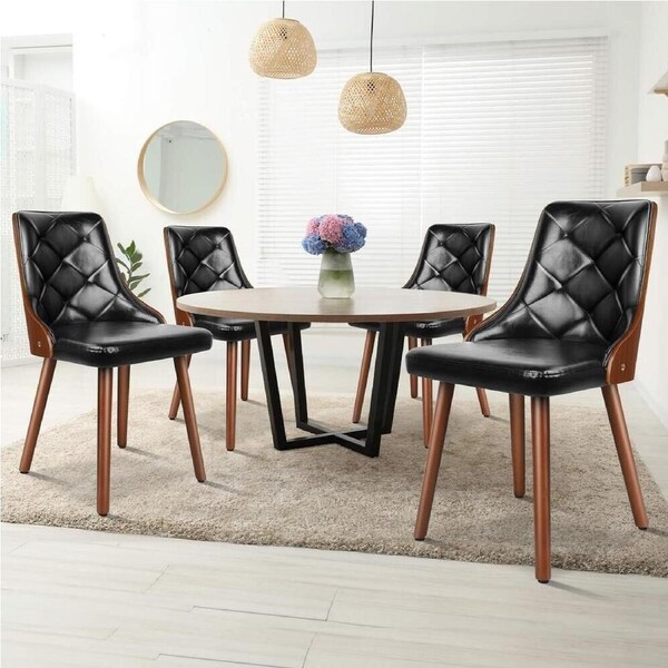 ALFORDSON 2x/4x Dining Chairs Kitchen Lounge Padded Tufted Glossy PU Leather Black x 4