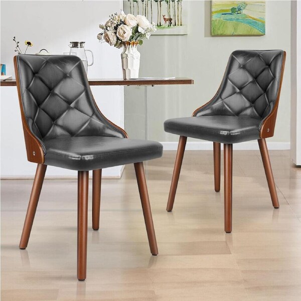 ALFORDSON 2x/4x Dining Chairs Kitchen Lounge Padded Tufted Glossy PU Leather Grey x 2