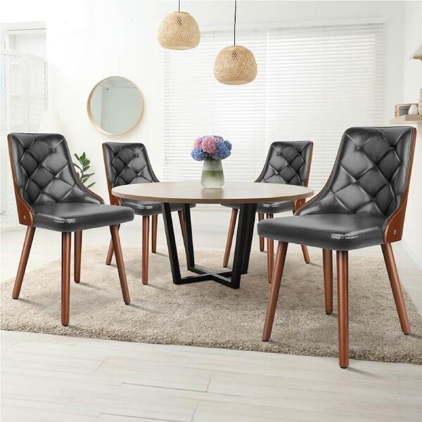 ALFORDSON 2x/4x Dining Chairs Kitchen Lounge Padded Tufted Glossy PU Leather Grey x 4