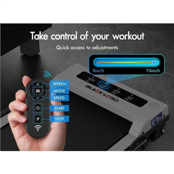 BLACK LORD Treadmill Electric Walking Pad Under Desk Home Office Fitness 380mm Black with handle