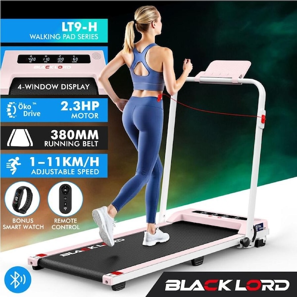 BLACK LORD Treadmill Electric Walking Pad Under Desk Home Office Fitness 380mm Pink with handle
