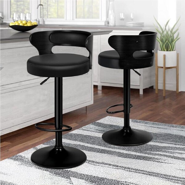 ALFORDSON Bar Stool Wooden Kitchen Swivel Chair Leather Boucle Fabric x2/x4 All Black x 2