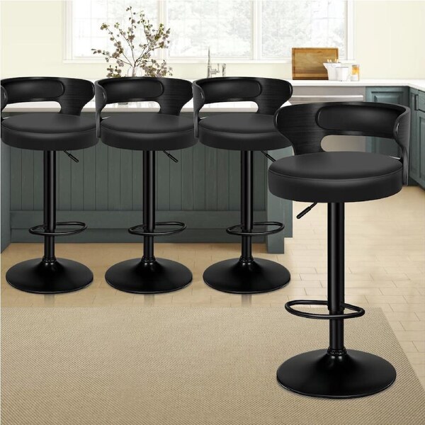 ALFORDSON Bar Stool Wooden Kitchen Swivel Chair Leather Boucle Fabric x2/x4 All Black x 4