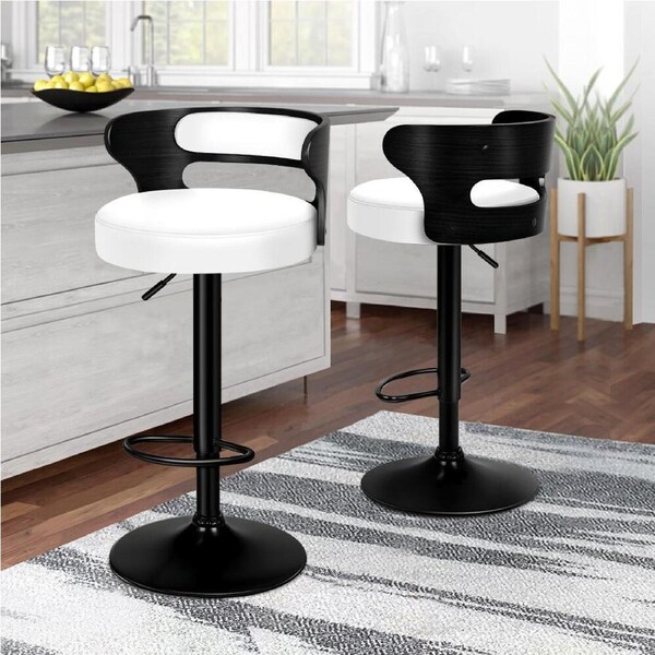 ALFORDSON Bar Stool Wooden Kitchen Swivel Chair Leather Boucle Fabric x2/x4 White x 2