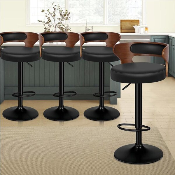 ALFORDSON Bar Stool Wooden Kitchen Swivel Chair Leather Boucle Fabric x2/x4 Black x 4
