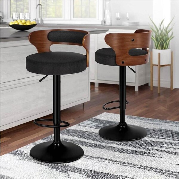 ALFORDSON Bar Stool Wooden Kitchen Swivel Chair Leather Boucle Fabric x2/x4 Black (Fabric) x 2