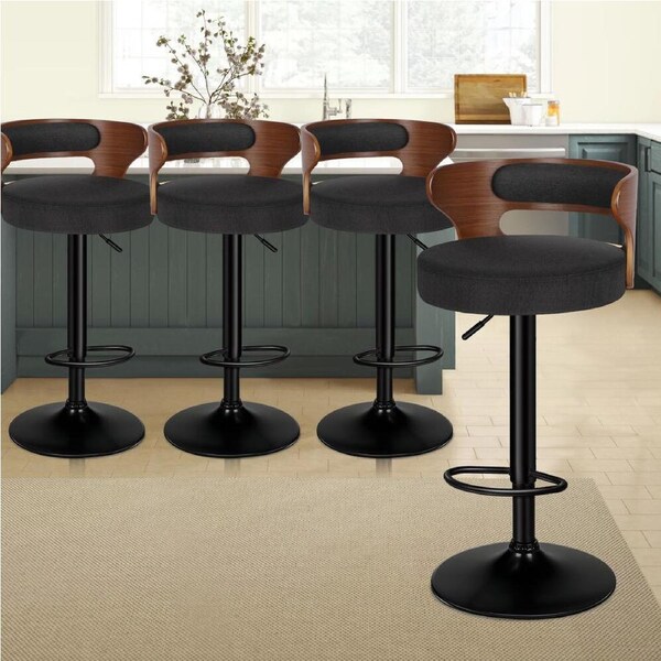 ALFORDSON Bar Stool Wooden Kitchen Swivel Chair Leather Boucle Fabric x2/x4 Black (Fabric) x 4