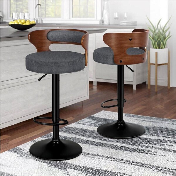ALFORDSON Bar Stool Wooden Kitchen Swivel Chair Leather Boucle Fabric x2/x4 Grey (Fabric) x 2