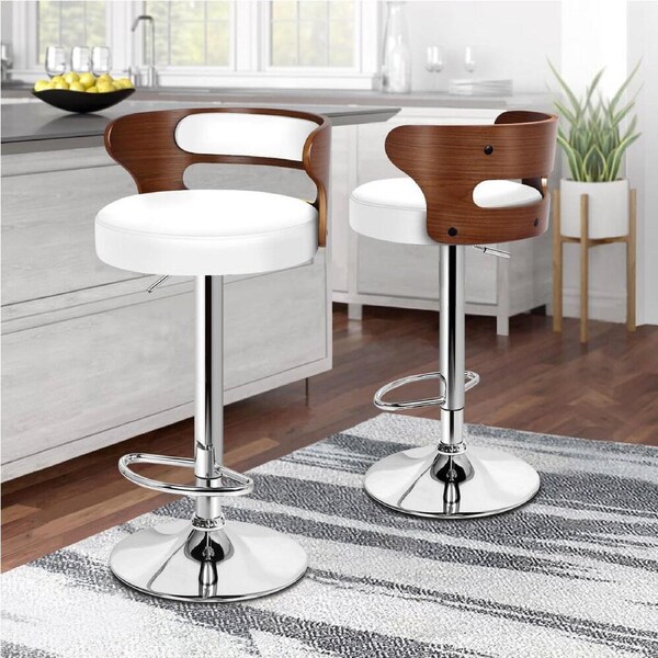 ALFORDSON Bar Stool Wooden Kitchen Swivel Chair Leather Boucle Fabric x2/x4 White & Glossy Chrome x 2