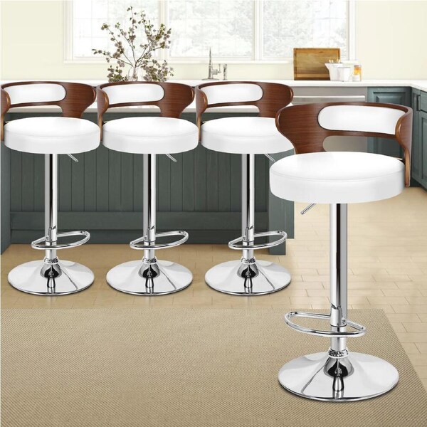 ALFORDSON Bar Stool Wooden Kitchen Swivel Chair Leather Boucle Fabric x2/x4 White & Glossy Chrome x 4