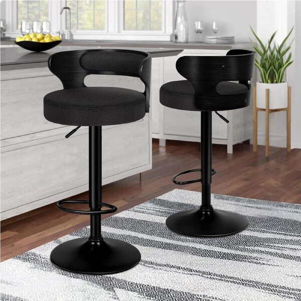 ALFORDSON Bar Stool Wooden Kitchen Swivel Chair Leather Boucle Fabric x2/x4 All Black (Fabric) x 2