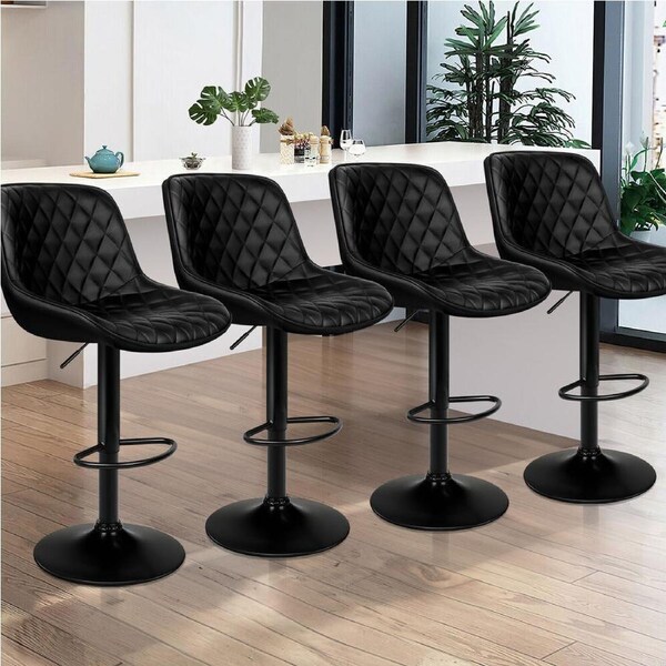ALFORDSON Bar Stools Xena Kitchen Swivel Dining Chair Gas Lift Leather x2/x4 All Black x 4