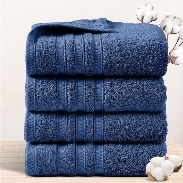 LINENOVA 4Pcs 100% Cotton Bath Towels Set 450GSM 6 Colours For Choice - 65x130cm Navy