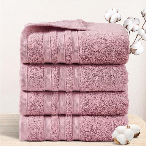 LINENOVA 4Pcs 100% Cotton Bath Towels Set 450GSM 6 Colours For Choice - 65x130cm Pink
