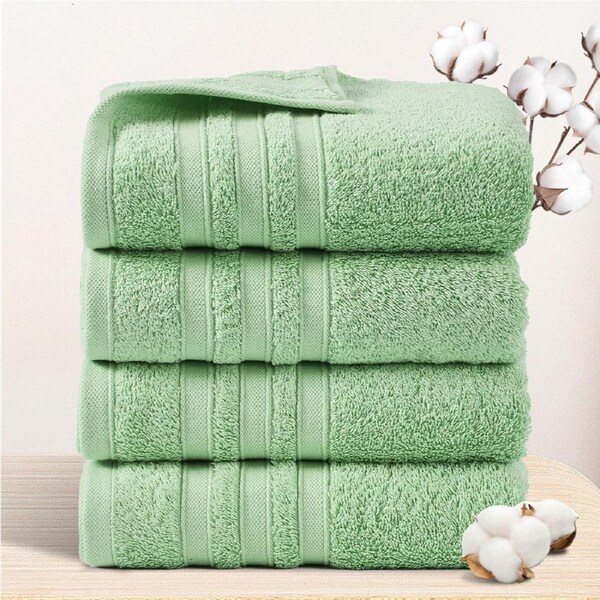 LINENOVA 4Pcs 100% Cotton Bath Towels Set 450GSM 6 Colours For Choice - 65x130cm Light Green