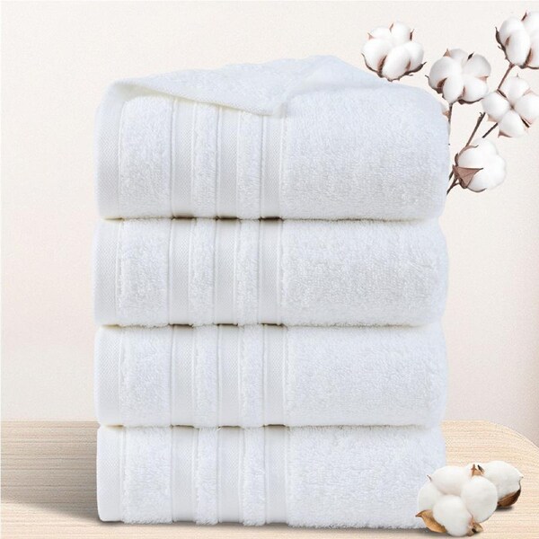 LINENOVA 4Pcs 100% Cotton Bath Towels Set 450GSM 6 Colours For Choice - 65x130cm White