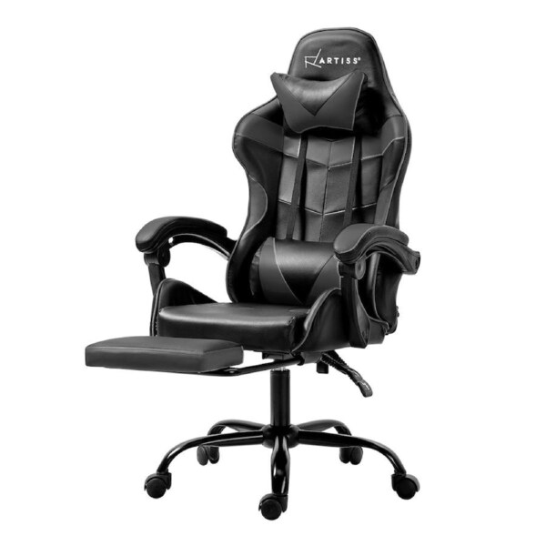 Artiss Gaming Chair Office Chairs Executive Computer Desk PU Leather Footrest Grey & Black