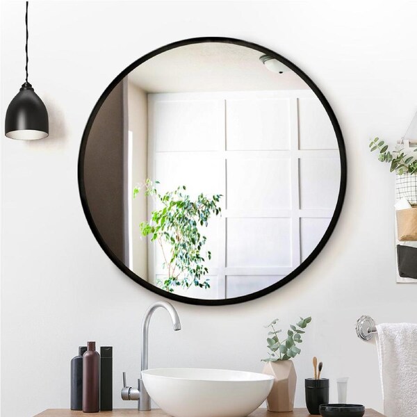 Embellir Wall Mirror Makeup Mirror Framed Round Black Black