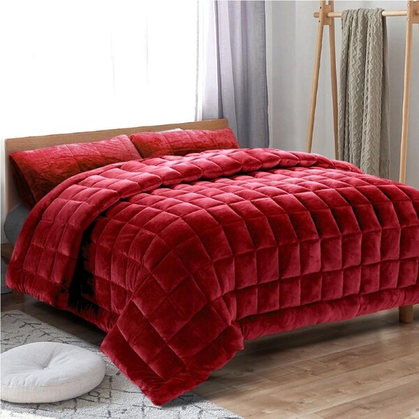 Giselle Faux Mink Quilt Throw Blanket Plush Queen King SK Comforter Winter Warm Queen