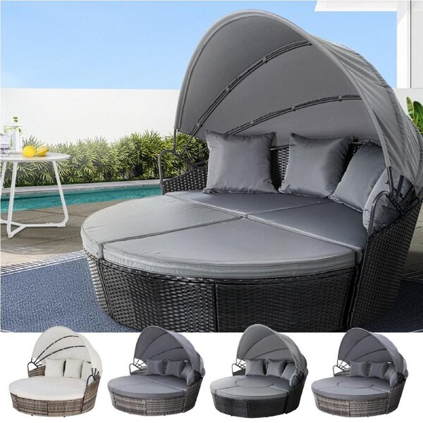 Gardeon Outdoor Sun Lounge Setting Furniture Sofa Wicker Day Bed Patio Garden Grey
