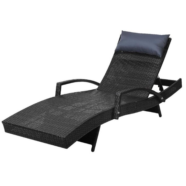 Gardeon Sun Lounge Wicker Lounger Outdoor Furniture Beach Chair Armrest Black / 1x
