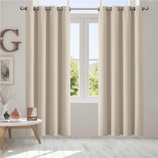 Traderight 2X Blockout Window Curtain Draperies Pair Eyelet Bedroom Decor Beige / 132 x 213 cm
