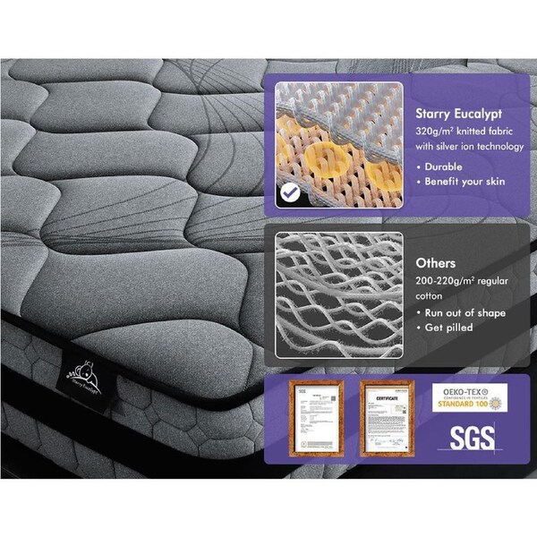 STARRY EUCALYPT Mattress Queen Double King Single Bed Pocket Spring Foam Grey Eudora - 34cm - Double