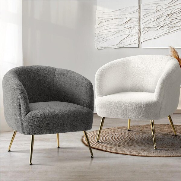 Artiss Armchair Lounge Chair Accent Chairs Arm Armchairs Sherpa Boucle Charcoal White White