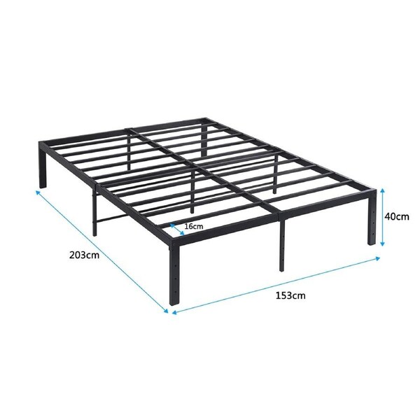 FORET Metal Bed Frame Slat Mattress Foundation 15.75” Storage Space Black 2 Size Queen