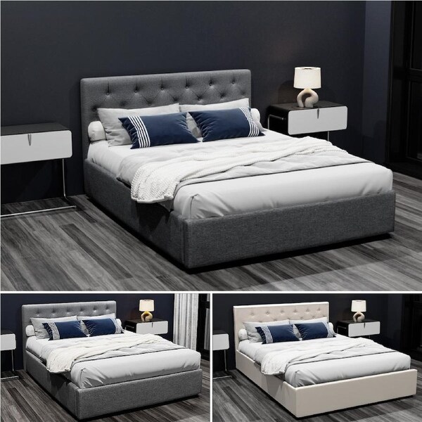Artiss Bed Frame King Queen Double Size Gas Lift Storage Beds Base Beige VILA Charcoal / Double