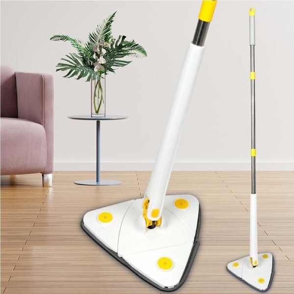 Cleanflo Spin Cleaning Mop Wet Dry 360° Rotatable Triangle Lazy Adjustable+5 Pad White Mop & 5 Pcs of Mop Pads