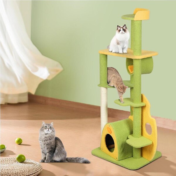 Pawz Cat Tree Scratching Post Scratcher Tower Wood Furniture Stand Condo House Green / Green & Yellow Cheese Tower