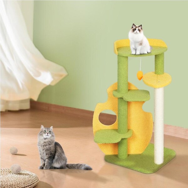 Pawz Cat Tree Scratching Post Scratcher Tower Wood Furniture Stand Condo House Green / Cheese Wheel Climbing Tree