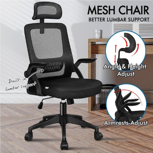 1 ALFORDSON Office Mesh Chair Computer Seat Executive Study Work Gaming Arco Series All Black