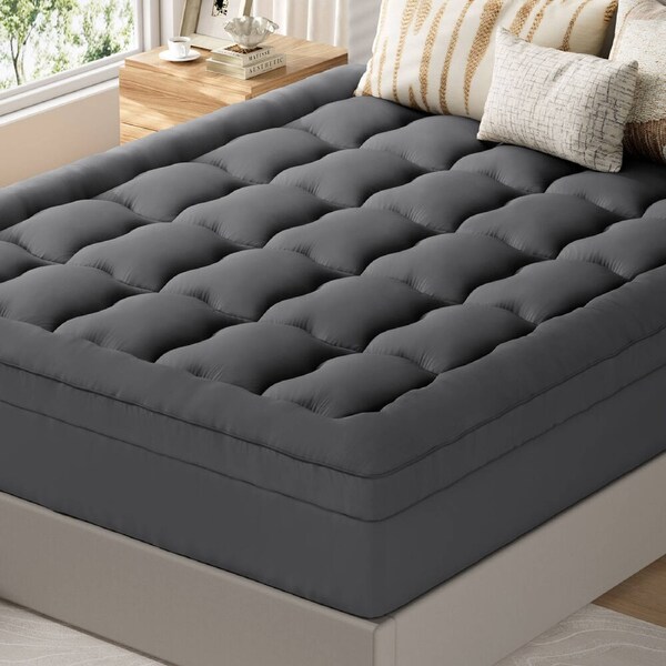 STARRY EUCALYPT Mattress Topper Pillowtop 1000gsm 7cm Charcoal All Sizes Charcoal Grey - Queen