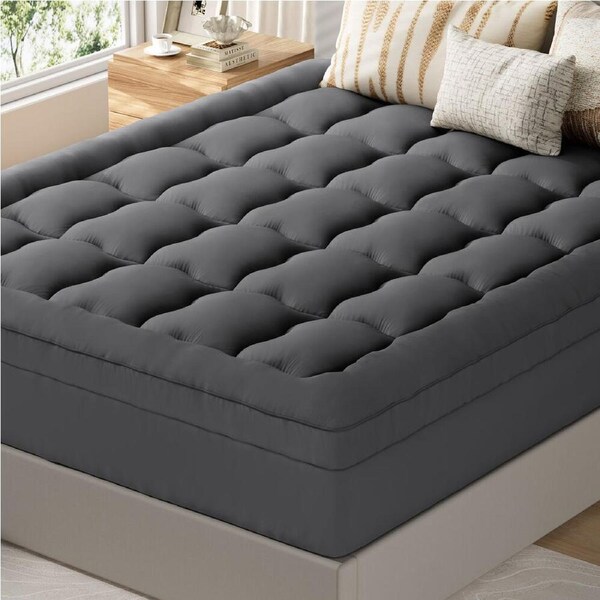 STARRY EUCALYPT Mattress Topper Pillowtop 1000gsm 7cm Charcoal All Sizes Charcoal Grey - King