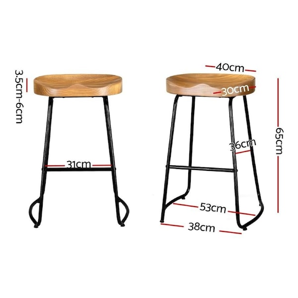 2X Artiss Wooden Bar Stools Backless 65cm Height Natural