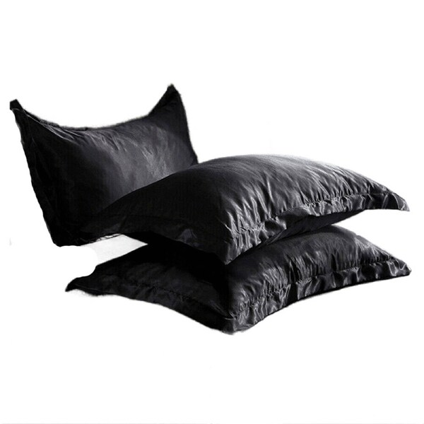 2pcs Silk Satin Pillow Case Cover Standard Black