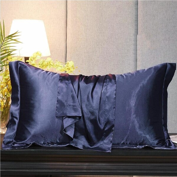 2pcs Silk Satin Pillow Case Cover Standard Silver