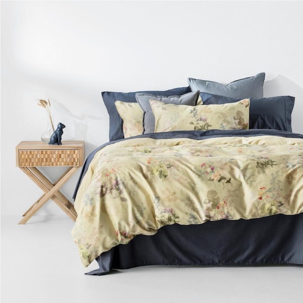 Audrey 300 Thread Cotton Sateen Quilt Cover Set Yellow / Queen