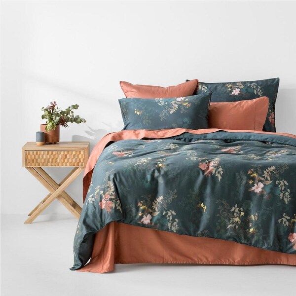 Audrey 300 Thread Cotton Sateen Quilt Cover Set Emerald / Queen
