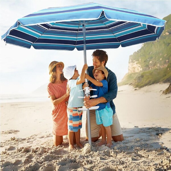 2m/2.2m Centra Beach Umbrella with Carry Bag - Blue Striped, Raibow Design Blue / 2.2m dia.