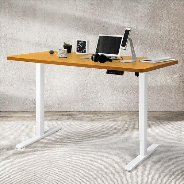 Levede Standing Office Desk Electric Motorised Height Adjustable Table Laptop Single Motor-140cm White+Natural Set / White+Natural Set